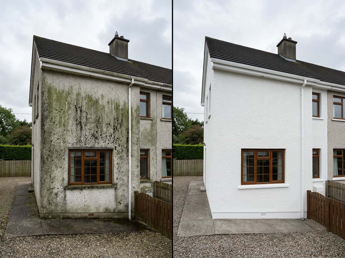 Render cleaning before and after on a Northern Irish home